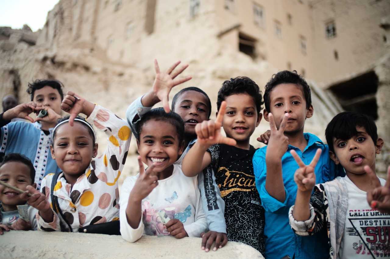 Group of children smiling together